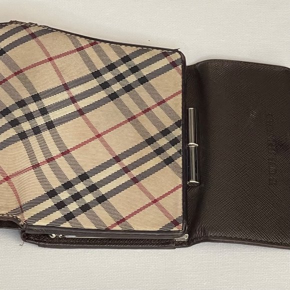 BURBERRY Vintage Nova Check Kisslock Tri-Fold Canvas & Leather Wallet 4.7"×4" - Picture 7 of 12
